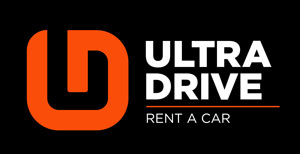 Orange logo of Ultra Drive Rent a car from Belgrade on a black background